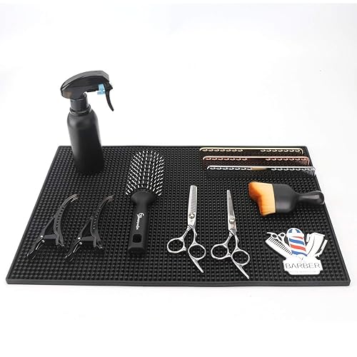 Miniatura 5 de Segbeauty - Tapete de peluquería antideslizante para cortapelas, 11.8 x 17.7 pulgadas, PVC negro, flexible, grueso, tapete organizador de estación