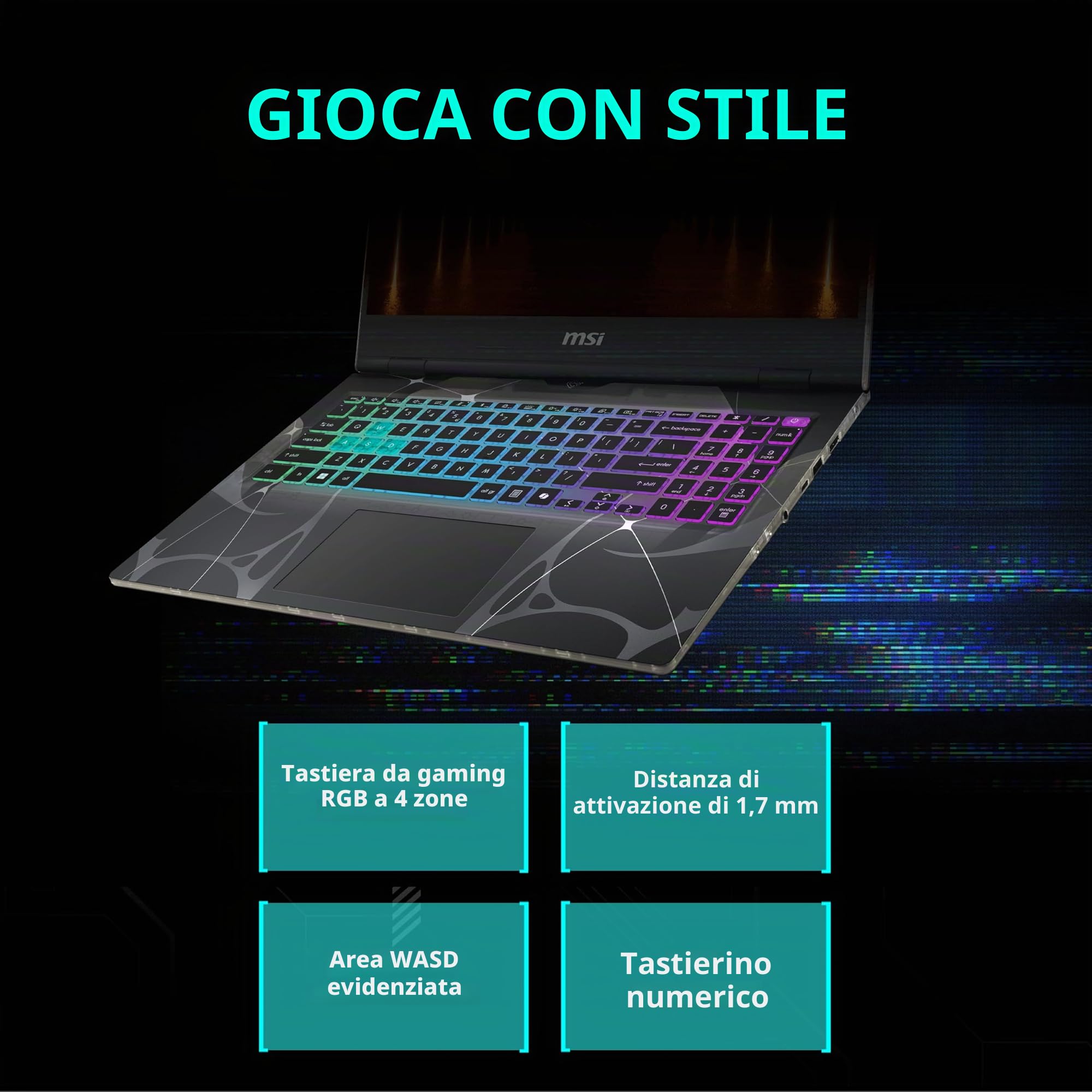 MSI Cyborg 15 PC portatile da gaming 15,6" FHD 144Hz - NVIDIA GeForce RTX 5050 8GB - Intel Core 5-210H - 16GB DDR5 RAM - 512GB SSD - Windows 11 Famiglia - Ultra Sottile Laptop Gamer
