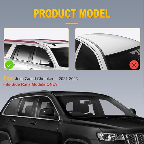 Miniatura 3 de OCPTY Barras transversales para techo para Jeep Grand Cherokee L 2021 2022 2023 Portaequipajes en la azotea bolsa de transporte de carga para