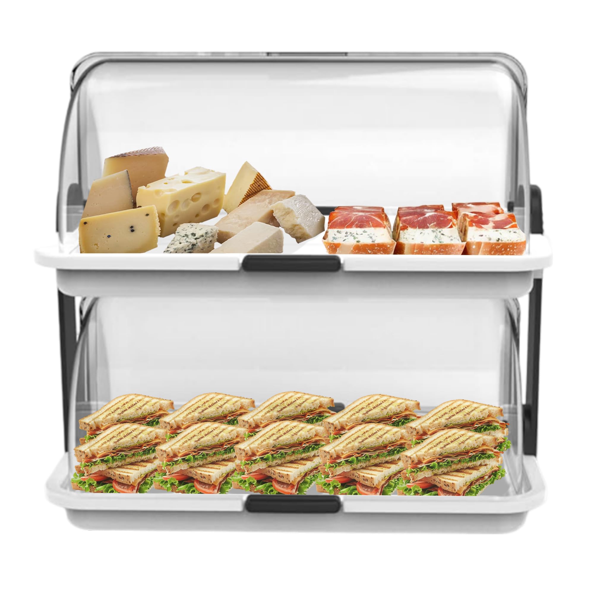 Sicignano | Vitrina expositora doble para mostrador, blanco, 46,5 x 31,5 x 40,5 cm – Expositor neutro para bar, restaurante, bufé, B&B, desayuno, almuerzo, cena, vitrina para dulces – 2 pisos
