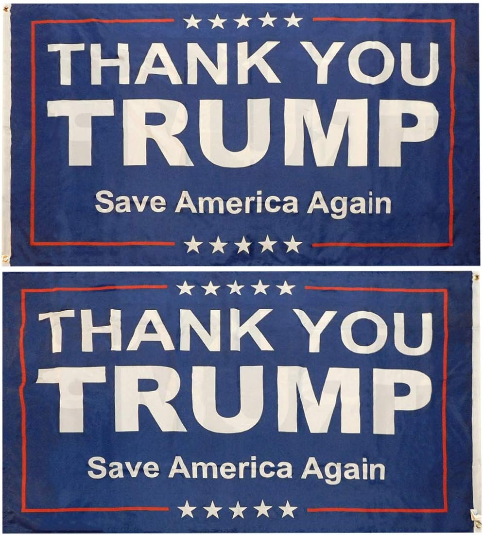 Trade Winds Thank You Trump Save America Again Blue Premium Quality Heavy Duty 100D Double Sided Woven Poly Nylon Flag 3x5 3 feetx5 feet Flag Banner Grommets, Multicolor