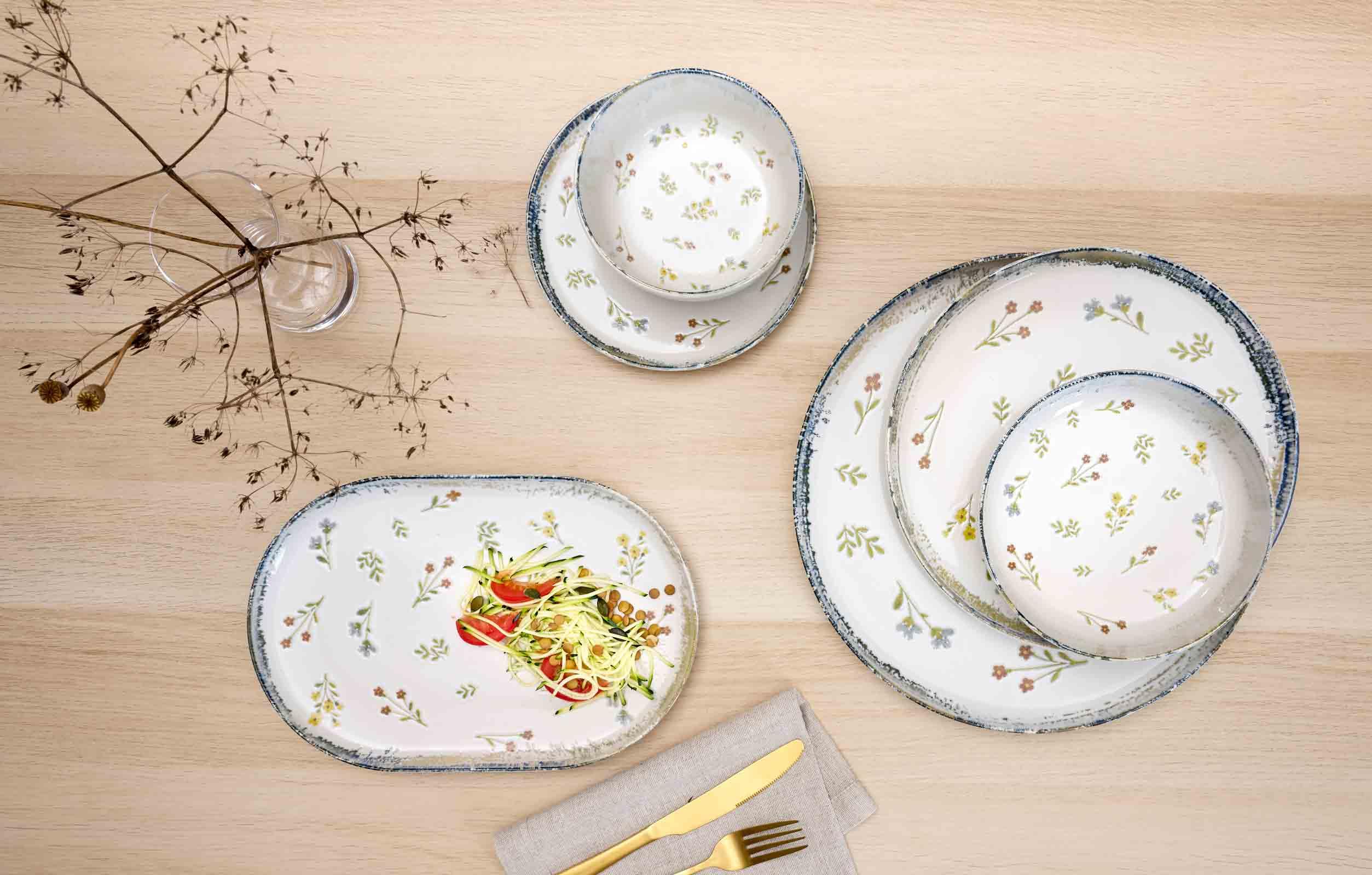 Ritzenhoff & Breker Müslischalen Viola 6er Set, Ø 14.5 cm, Schalen mit Millefleur-Dekor und verwitterten Kanten, Steinzeug, Spülmaschinen- & Mikrowellenfest, Bunt
