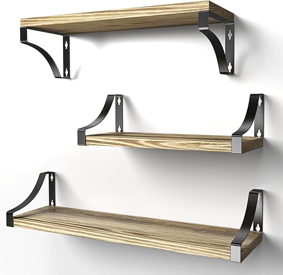 Amada Floating Shelves Wall Mounted, Rustic Paulownia Wood Wall Shelves