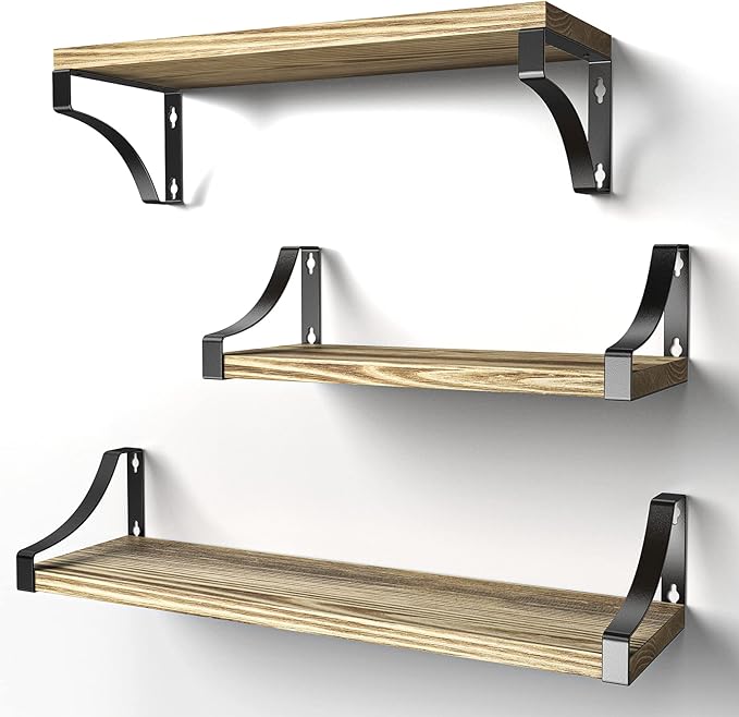 Amada Floating Shelves Wall Mounted, Rustic Paulownia Wood Wall Shelves