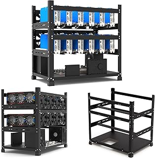 12 GPU Cold Rolled Steel Mining Rig Frame for Crypto Ethereum ETH RVN Ergo Miner Mining Case Rack fits Dual Power ATX Moth...