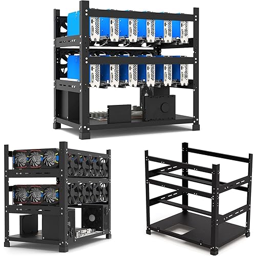 12 GPU Cold Rolled Steel Mining Rig Frame for Crypto Ethereum ETH RVN Ergo Miner Mining Case Rack fits Dual Power ATX Motherboard