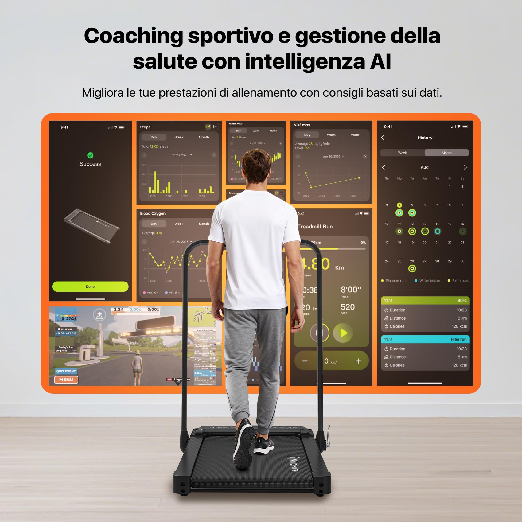 Mobvoi Home Treadmill Plus Tapis roulant AI Intelligente pieghevole 3 in 1 Tappetino da passeggio 1-12 km/h Walking Pad Compatto sotto la scrivania Corsa per casa e ufficio TicSports APP 120 kg