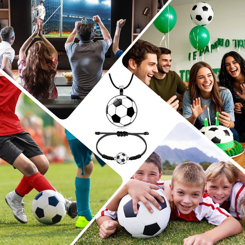 Bracciale da calcio e collana da calcio Set, regali di calcio intrecciati regolabili per ragazze tifosi di calcio
