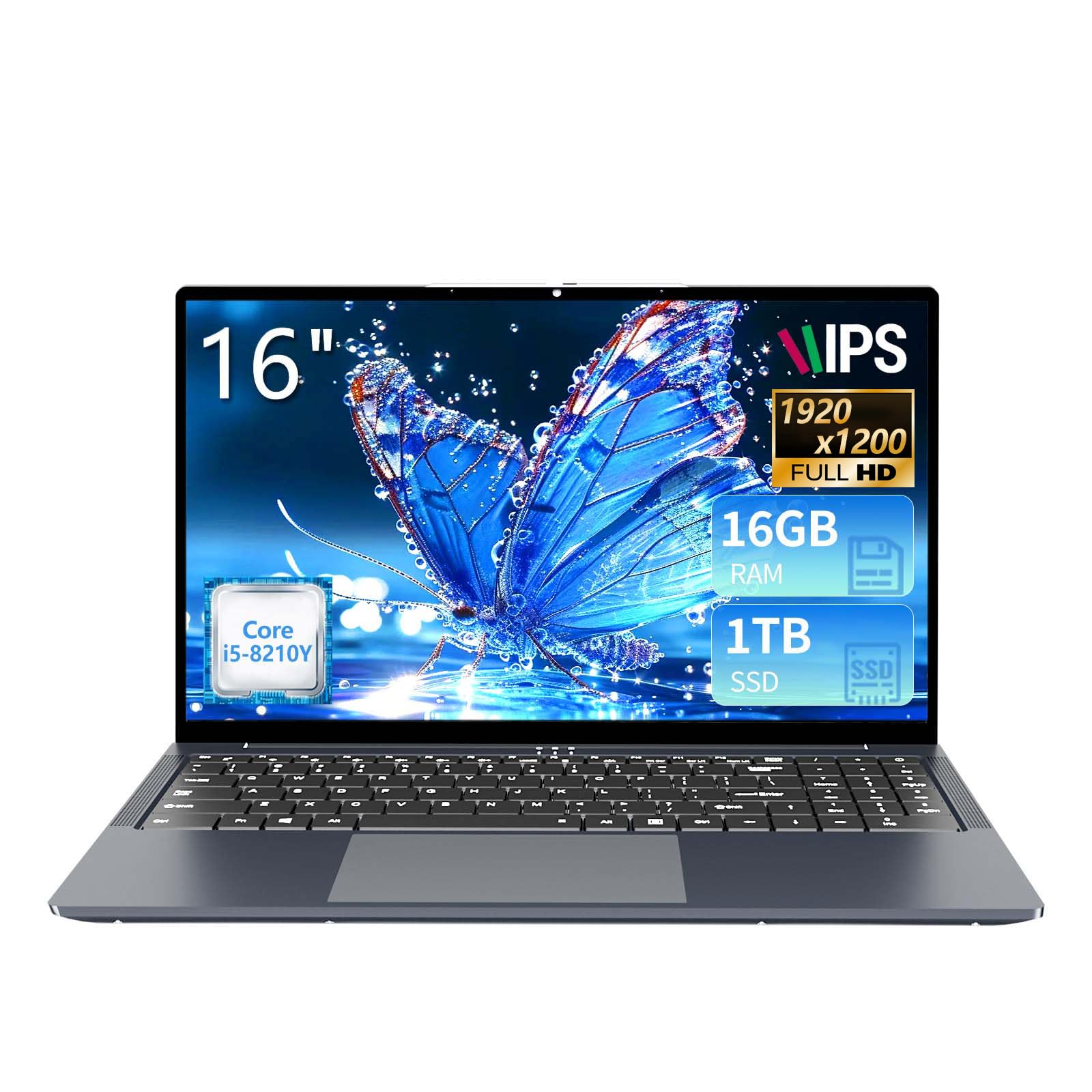 16" Ordinateur Portable Core i5 8210Y (jusqu'à 3.6 GHz) 16Go RAM 1To SSD Win 11 Laptop Écran IPS Clavier Numérique Rétroéclairé RJ45 USB3.0 HDMI BT 5.0 – PC Portable Multitâche et Mobilité