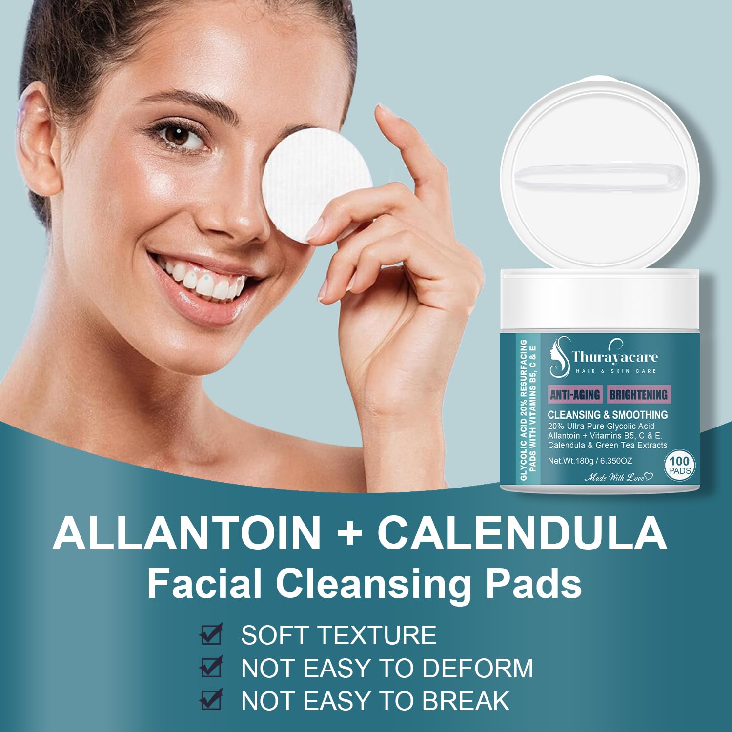 Glycolic Acid 20% Exfoliating Pads – Anti-Aging Face Pads with Vitamins B5, C, E, Allantoin & Niacinamide – Resurfacing, Brightening & Pore Cleansing – 100 Count - Image 6