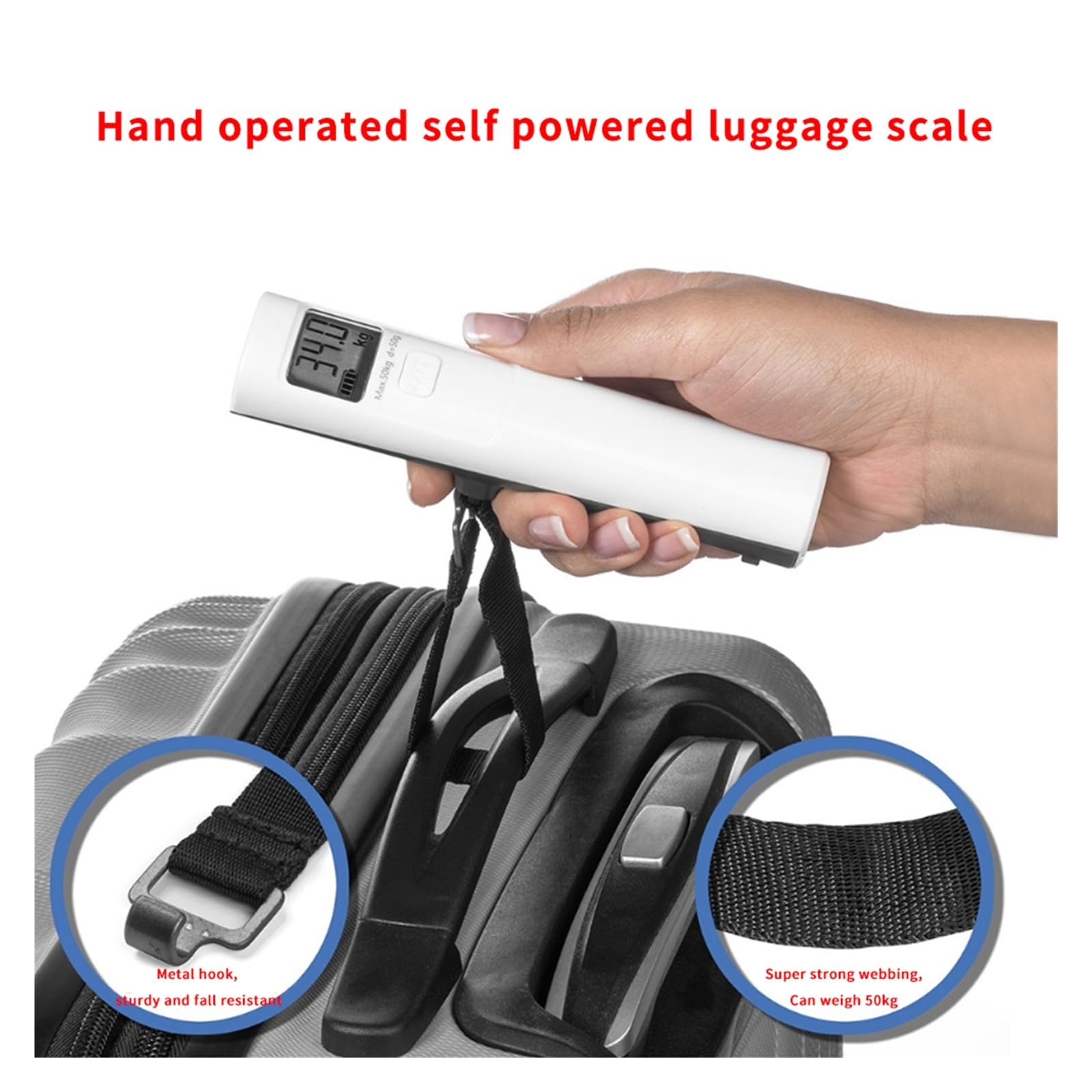 Bilancia pesa-bagagli digitale portatile manuale Hand-Shake Power Generation da 50 kg