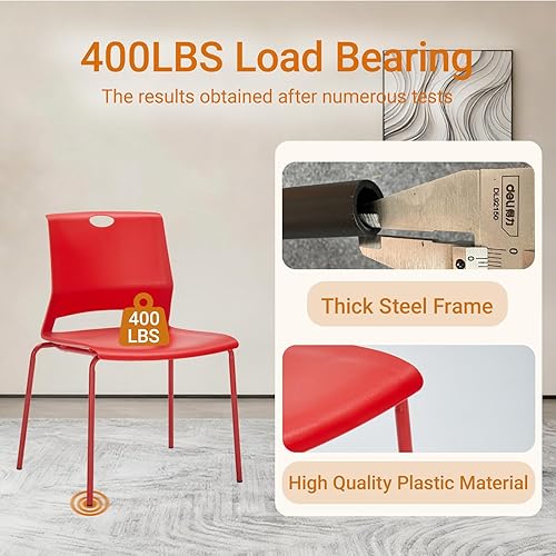 Miniatura 3 de Sillas de oficina apilables, sillas rojas para invitados con cómodo asiento aerodinámico, sillas apilables sin ruedas para sala de conferencias,