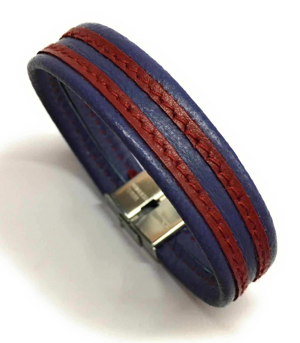 YOJAN PIEL | Pulsera de Cuero Azulgrana (Medida Ajustable) | Complementos de Moda Unisex para Hombres y Mujeres de Estilo Atemporal y Elegante | Regalos Originales y Exclusivos