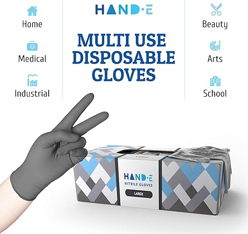 Miniatura 8 de Hand-E Touch Guantes desechables de nitrilo gris, 50 unidades, guantes médicos sin látex