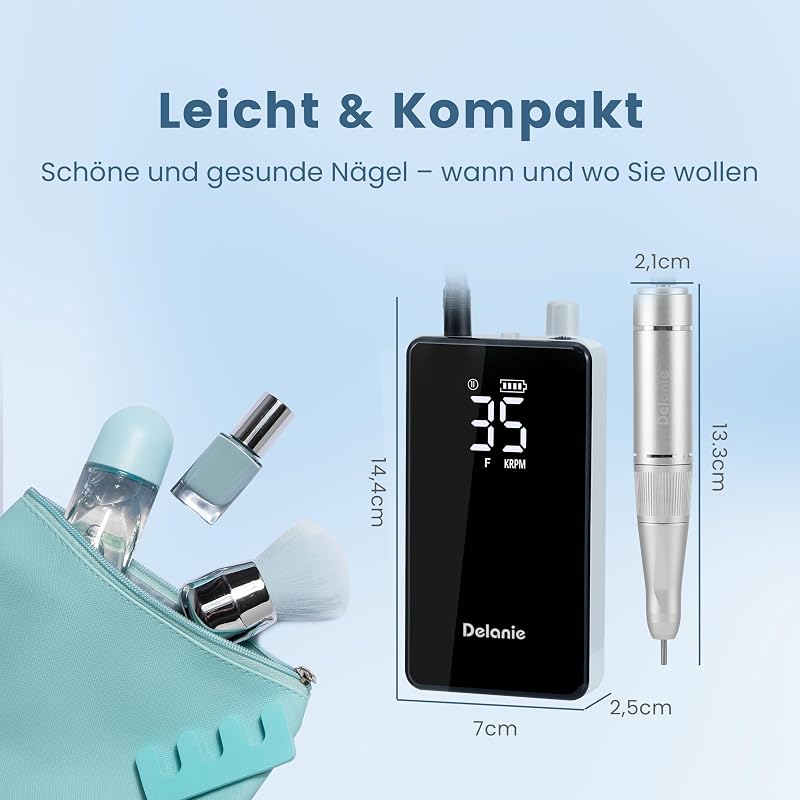 Delanie Elektromos Körömcsiszoló 35000 RPM LCD Kijelzővel, Akkumulátoros Köröm Reszelő Gél Körmökhöz, Hordozható Manikűr Pedikűr Készlet