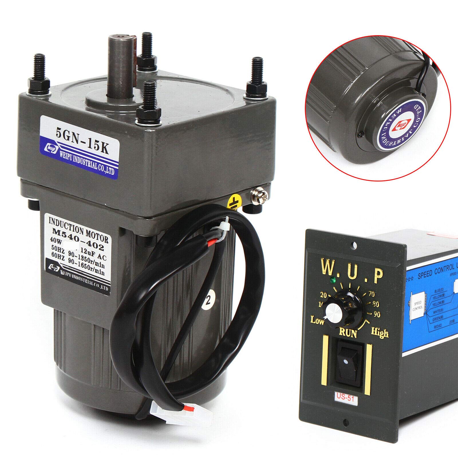 OUKANING Motor Reductor monofásico AC 220V 40W Motor Reductor Motor asíncrono Motor de Velocidad Ajustable (15K)