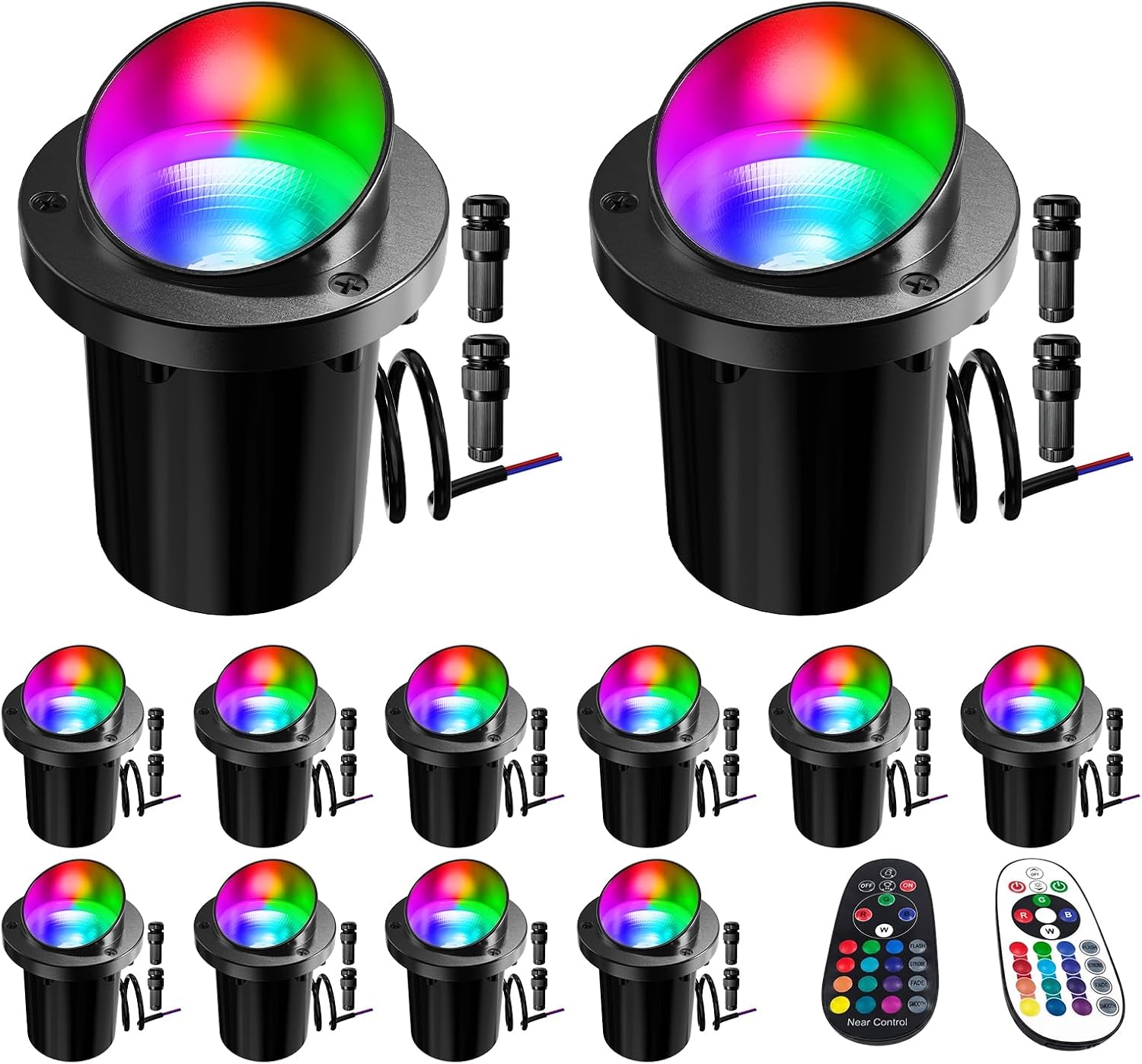 FALOVE 12 Pack Low Voltage RGBW In-Ground Lights with Glare Shield Design