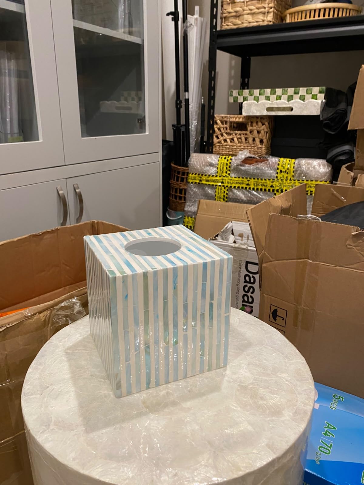 CHI AN HOME Funda cuadrada para caja de pañuelos de 14 cm, color azul