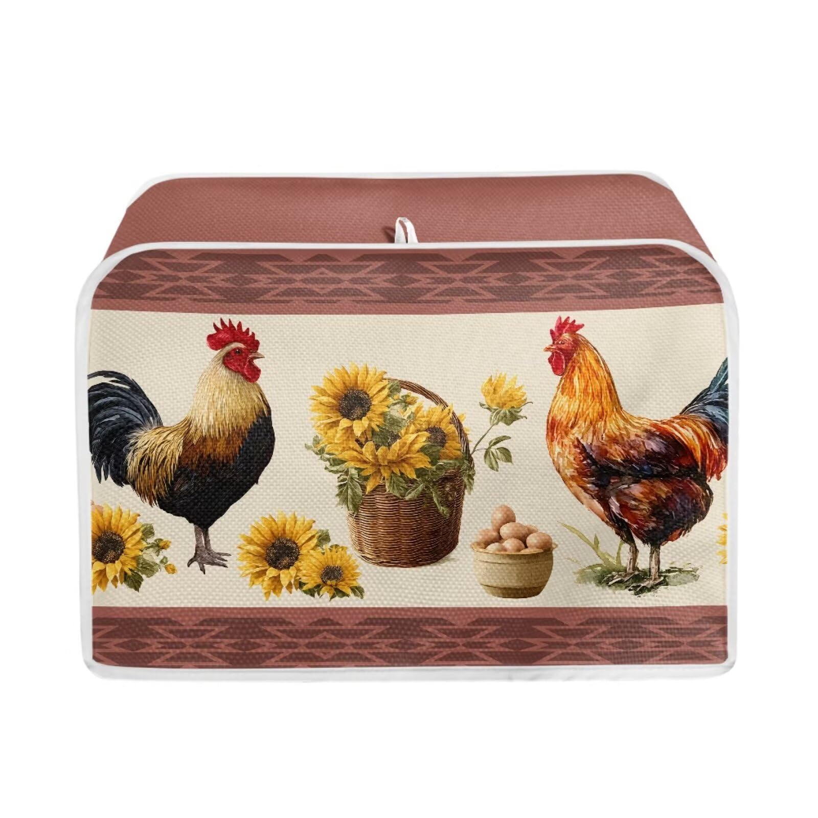 Kitchen Toaster Dust Cover Bakeware Protector Compatible with 2 Slice Toaste Dust Protection Cover with Top Hook Rustic Rooster Sunflower Print