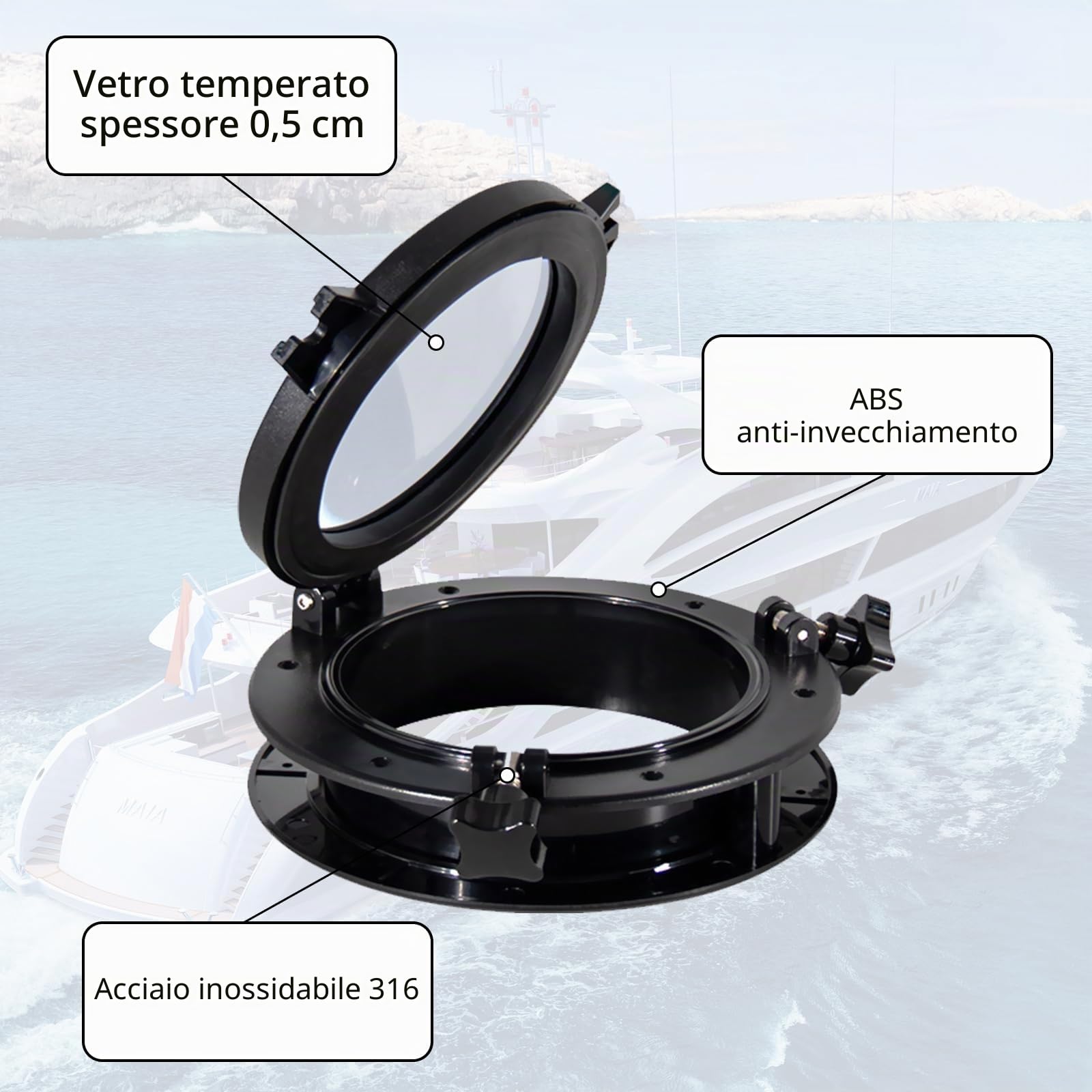 Oblò Da 26,5 Cm, Universale Oblò Rotondo Nero Finestra Per Camper OblòS Nautici Accessorio Di Ricambio Per Porte Di Barche E Yacht