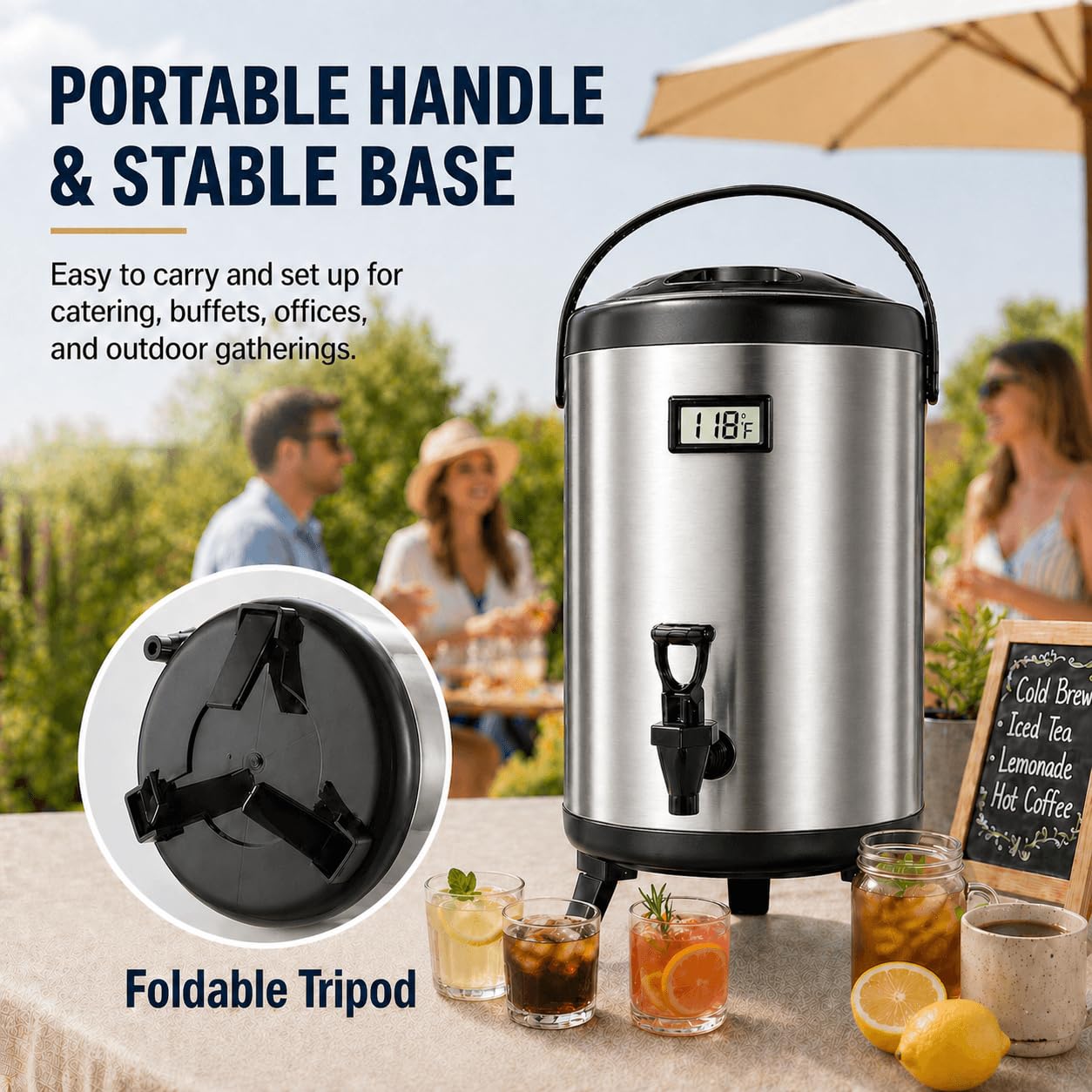 Dispensador de bebidas aislado de 3.2 galones, servidor térmico de café y bebidas de 12 litros con espiga, recipiente de bebidas frías y calientes no eléctrico para jugo, té, leche o chocolate