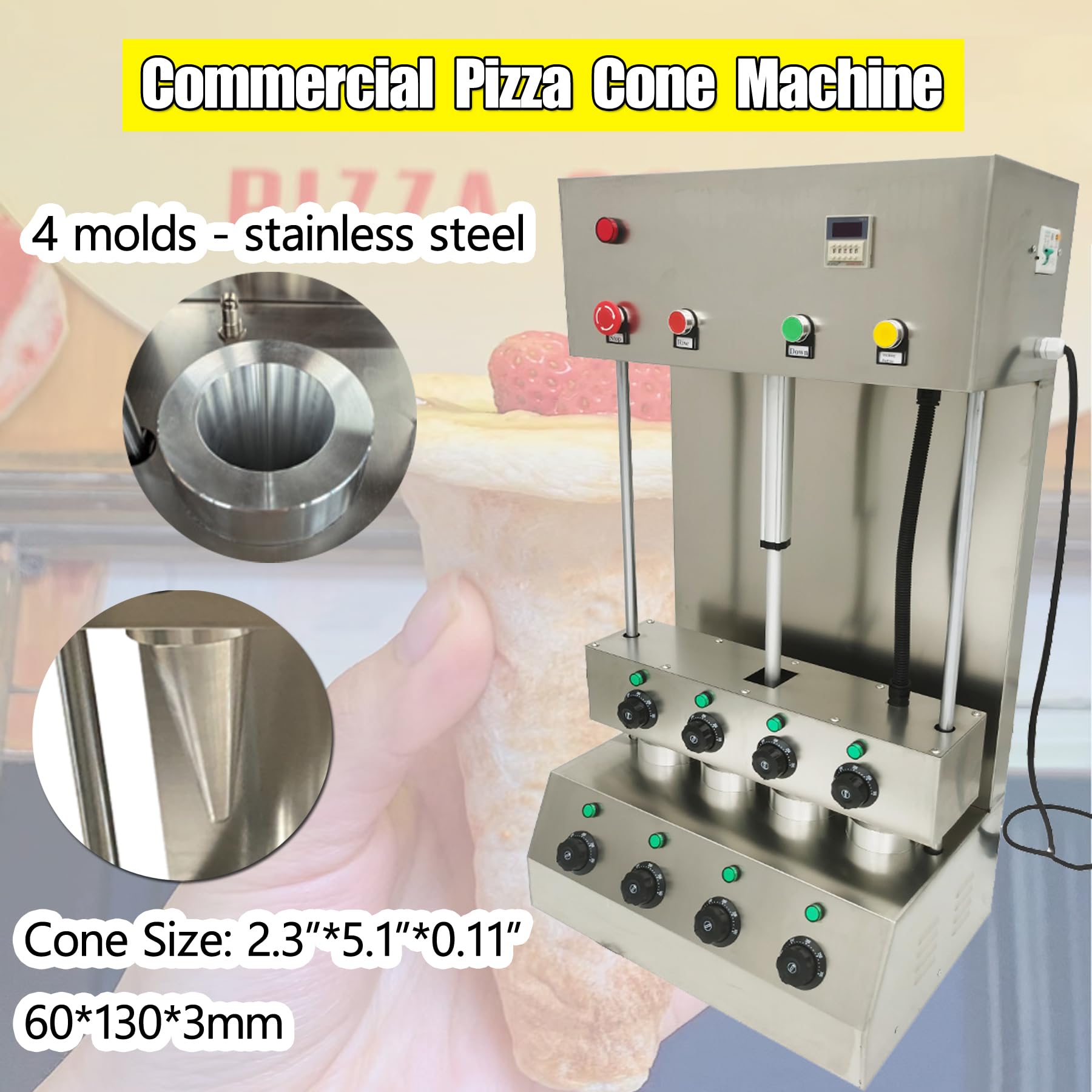 TECHTONGDA Commercial Pizza Cone Forming Making Maker Machine with 4 Cones + Rotational Pizza Oven with 12 Stainless Steel Cone Bases for Restaurant, Bakery, Cafe, Snack