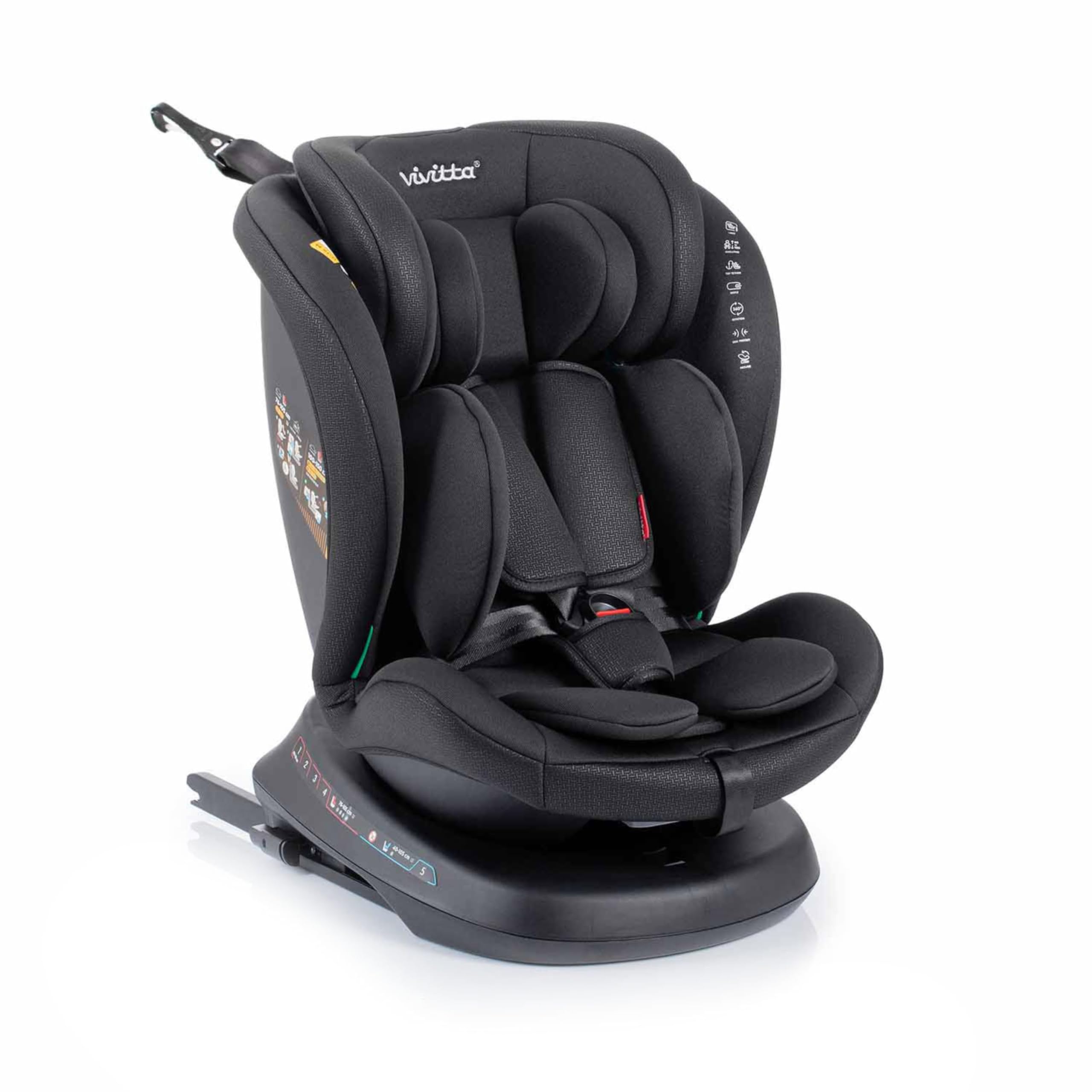 Silla de Coche Sigma i-Fix i-Size 40-150 cm, Rotación 360°, A Contramarcha hasta 105 cm, ISOFIX + Top Tether, Protección Lateral, Reclinable – BLACK CROSS