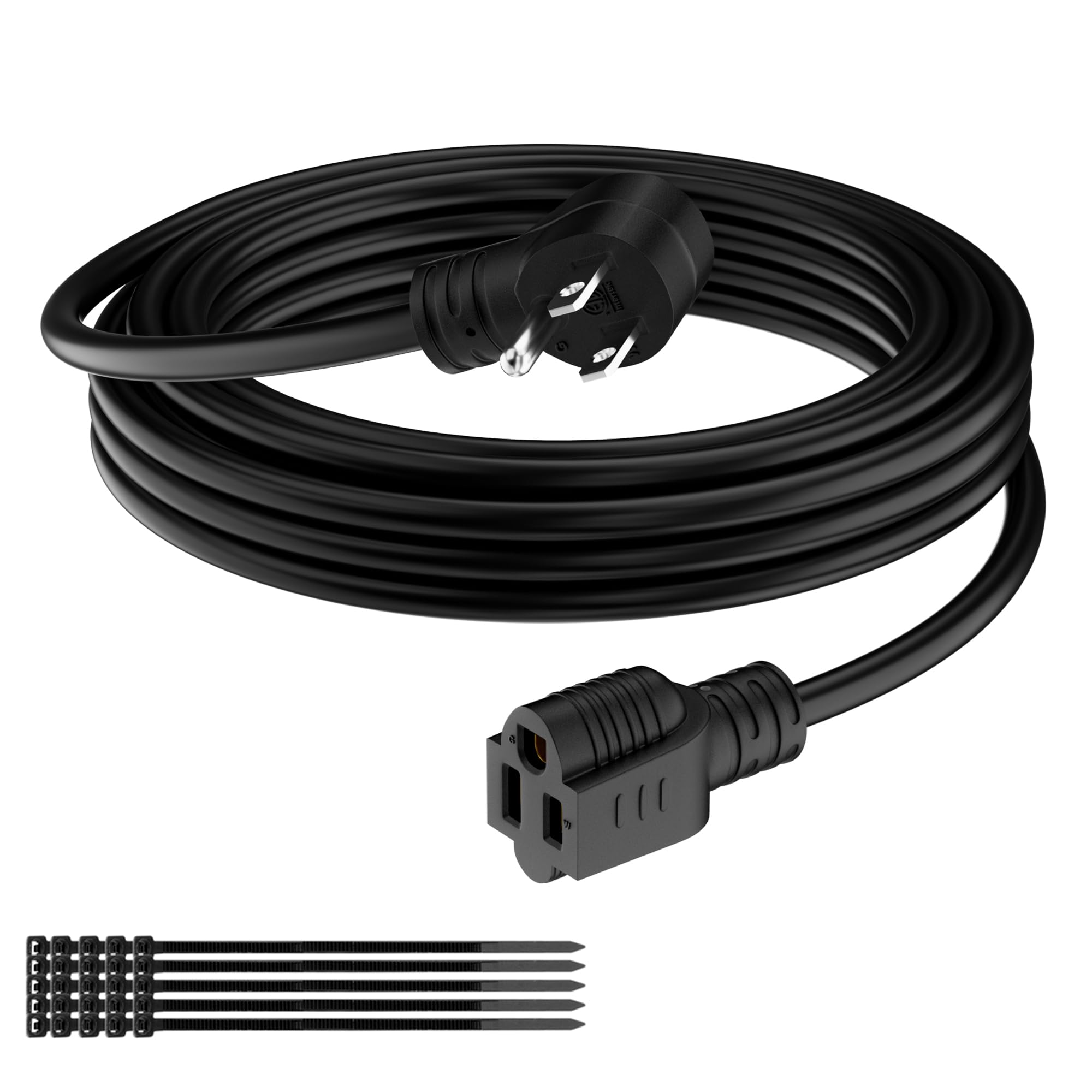 Extension Cord 6 FT, 3 Prong Extension Power Cord, 90 Degree Right Angle Plug Design, 16/3 Gauge Flexible Cold, 13A 1625W 16AWG, Save Space 3 Prong Electric Cord, ETL, Black Cable with 25 Cable Ties