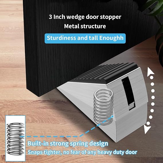 AIMAXINKE Door Stoppers for Bottom of Door- Large Spring Heavy Duty Door Stop Wedge, 3'' High Adjustable Metal Tall Doorstop, Strongest Rubber Grip, Suits Carpet, Tile, Home, School +2 Wall Protectors