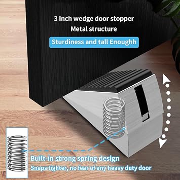 AIMAXINKE Door Stoppers for Bottom of Door- Large Spring Heavy Duty Door Stop Wedge, 3'' High Adjustable Metal Tall Doorstop, Strongest Rubber Grip, Suits Carpet, Tile, Home, School +2 Wall Protectors
