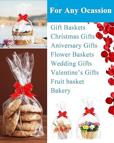 Miniatura 3 de JOYIT 50 bolsas de celofán transparentes grandes (18 pulgadas x 30 pulgadas)  Envoltura de celofán más gruesa de 0.118in para cestas de regalo,