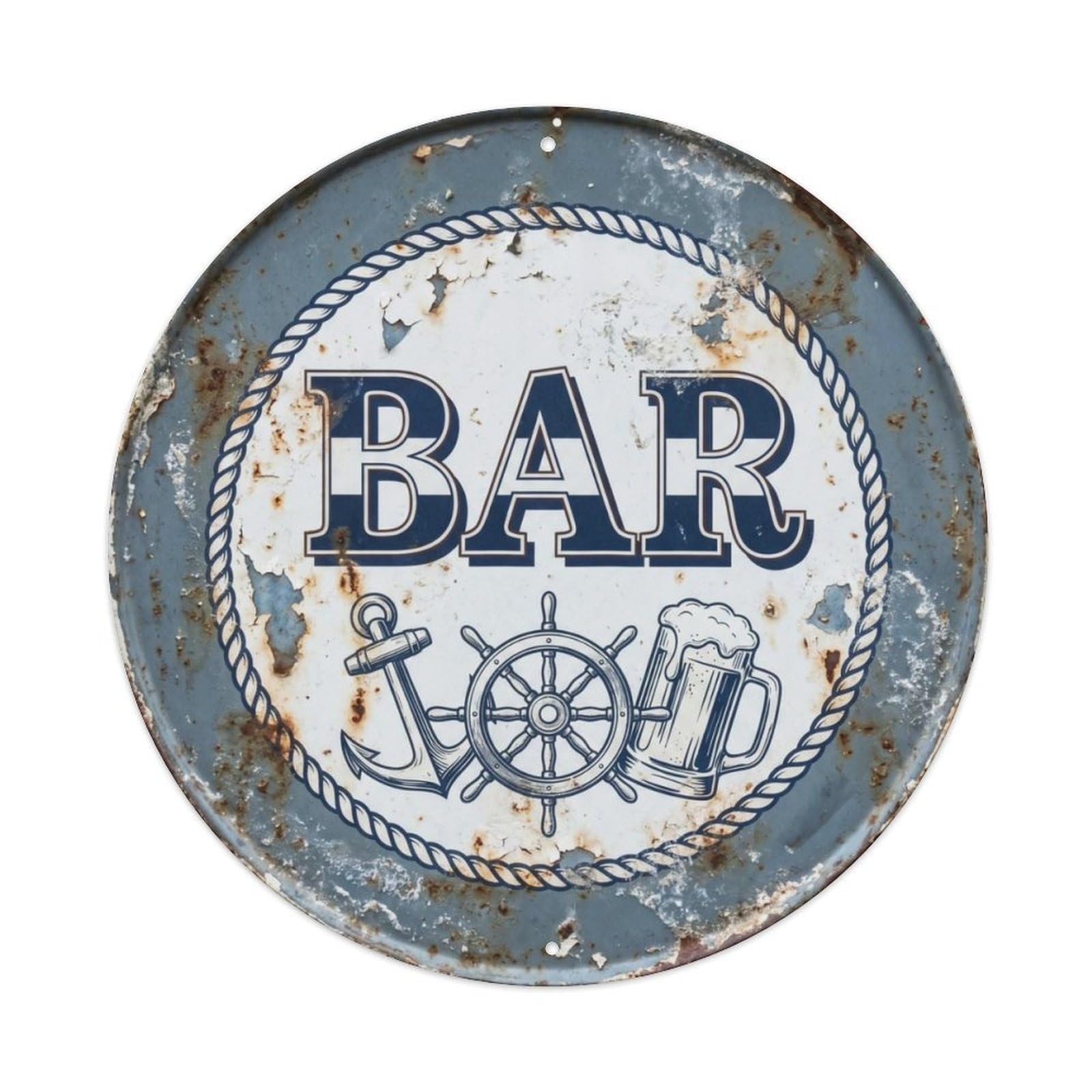 BAR Nautical Saloon Emblem Metal Tin Sign Plaque Wall Decor for Cafe, Club Bar, Office, Home Garden Round Metal Poster 8x8Inch