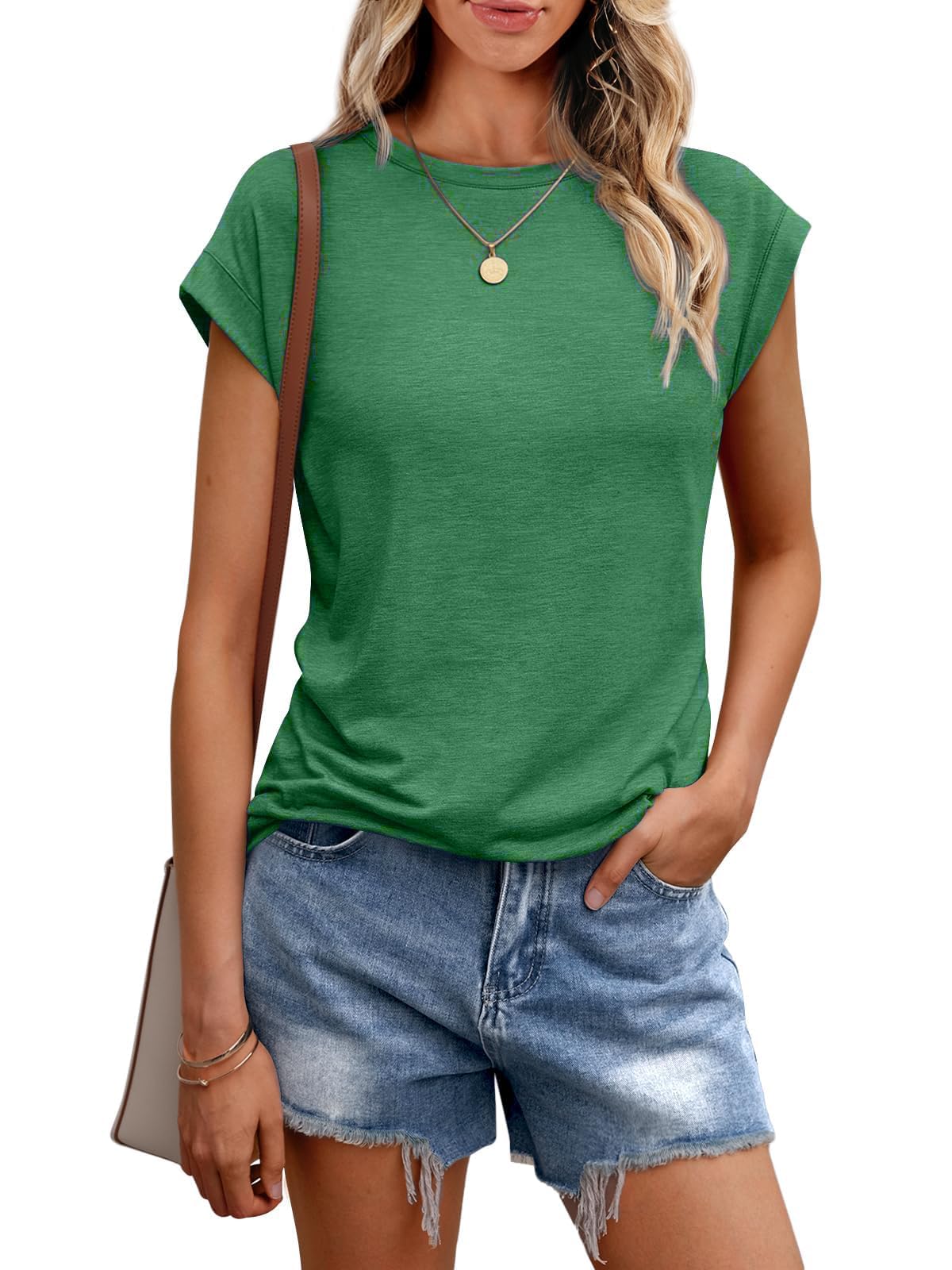 Cuptacc Tshirt Damen Tops Sommer Rundhals Oberteile Elegant Basic Bluse Kurzarm Damen Business Tunika Grün 3XL 56-58