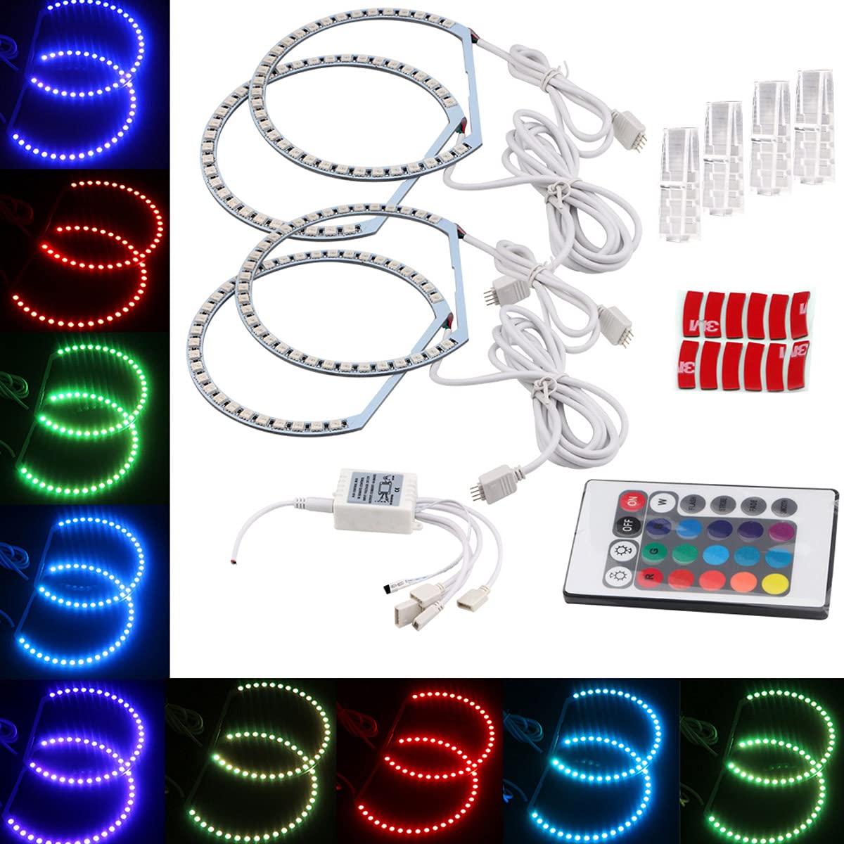 2X 131mm 2X 146mm Voiture 5050 SMD LED RVB Flash Angel Eyes Halo Anneau Lumière Coloré Multicolore Feux De Jour Compatible Pour E46 Série 3