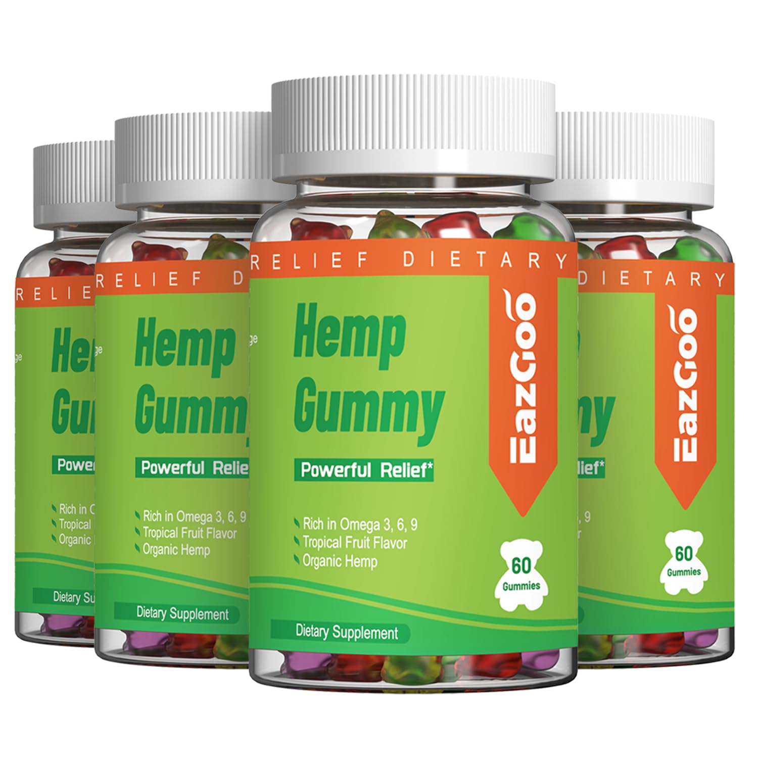 Natural Hemp Gummies 2,000,000 XXL Extra Strength - 240 Counts 60 Count (Pack of 4)