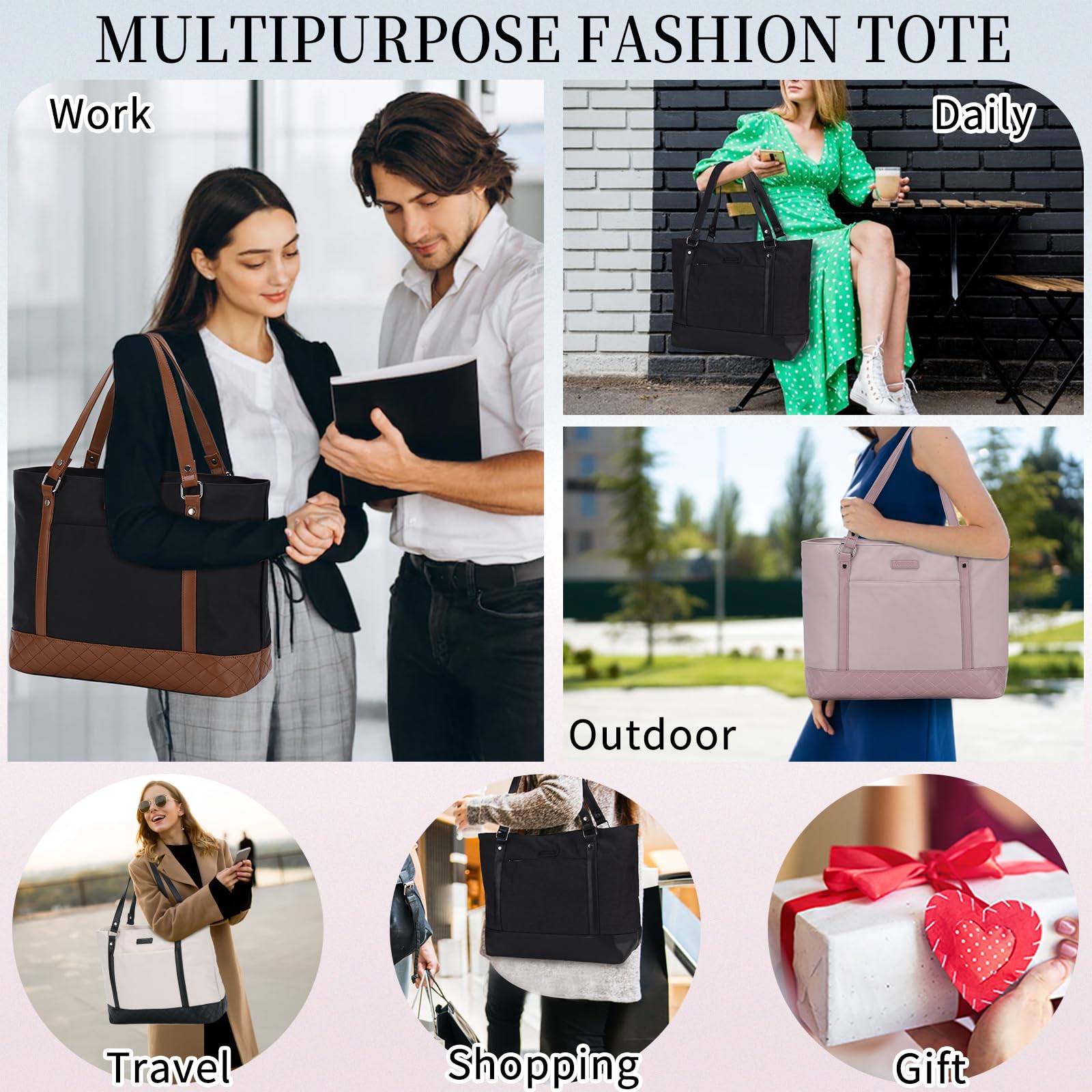 VX VONXURY Bolso Mujer Grande Bolso Tote Mujer para Portátil 15.6 Pulgadas Bolso Portatil Mujer para Trabajo Compras Universidad
