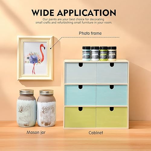 Miniatura 5 de Magicfly Juego de 15 piezas de pintura de tiza para muebles, 9 colores con acabado ultra mate (2.0fl oz2 oz) con 1 cera líquida, 2 pinceles, 3