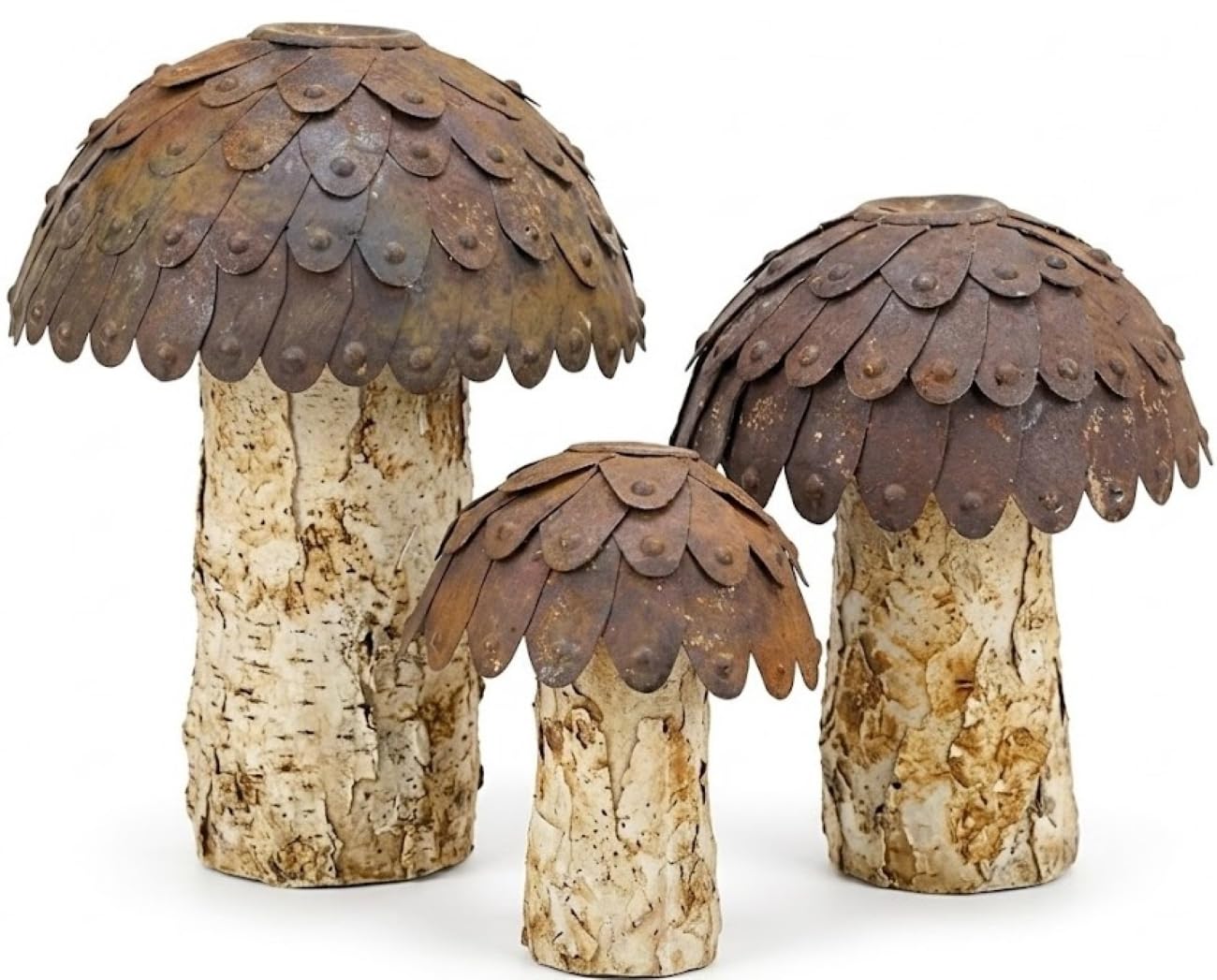 My Square Mile Set of 3 Large Rusty Metal Mushroom Ornaments