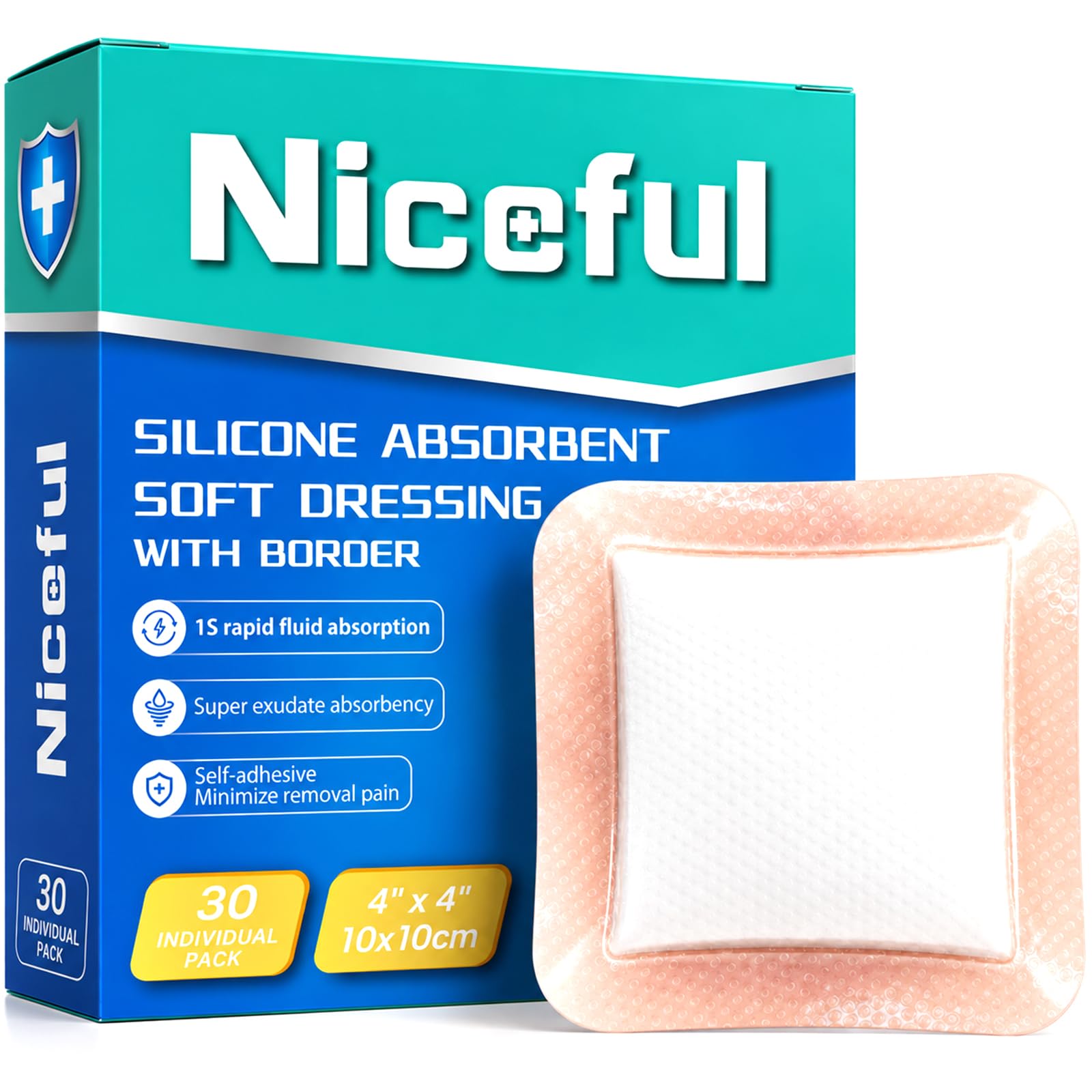 Niceful Silicone Super Absorbent Wound Dressing - 4"×8" Large Absorbant Bandages with Adhesive Borders, FSA HSA Eligible, Wound Care Dressings for Bed Sores Leg Ulcers — Amazon image 15