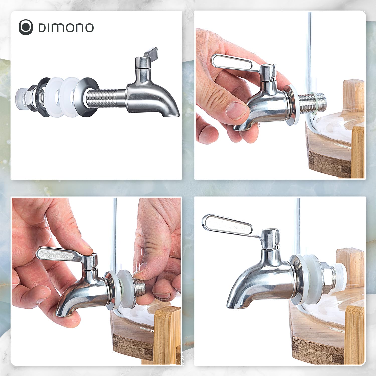 Getränkespender Edelstahl Bambus-Ständer 5L Wasserspender Glas Zapfhahn Bowle Gefäß Deckel