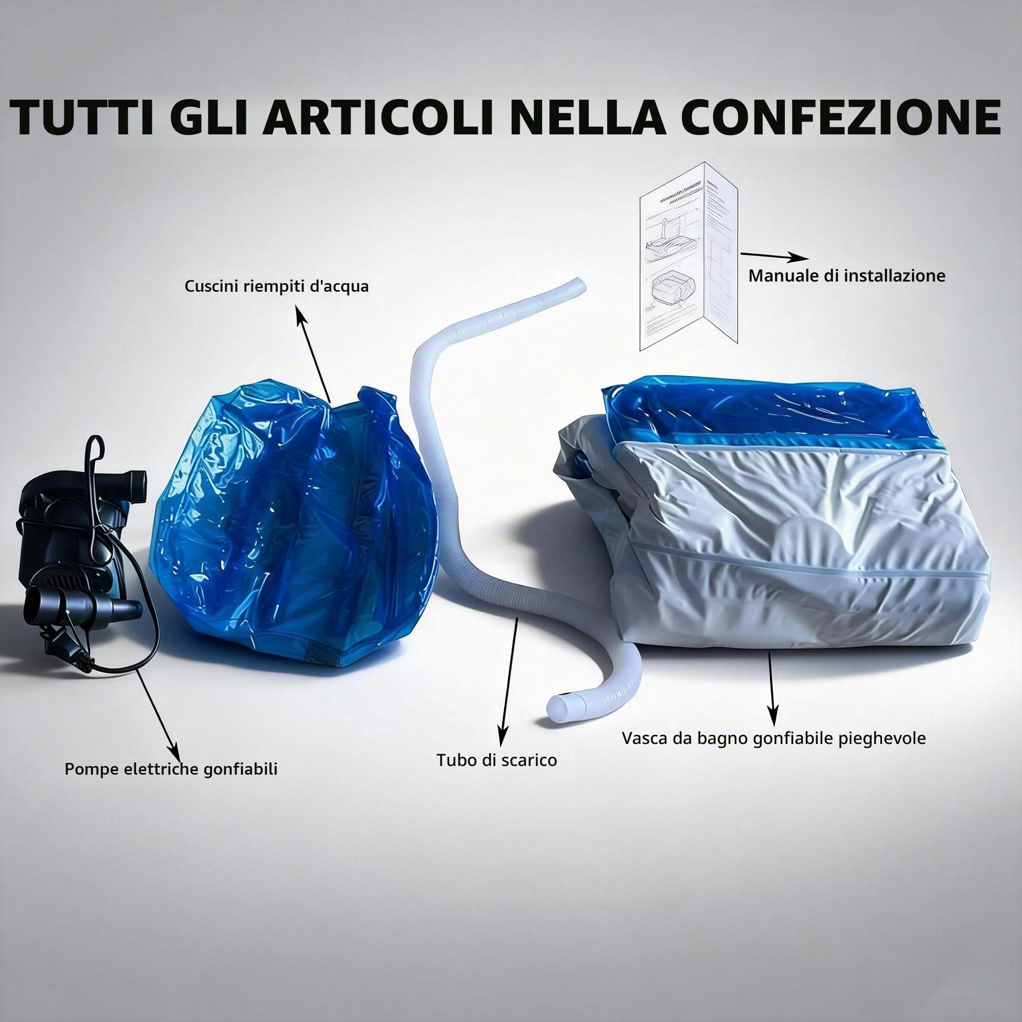 Vasca da bagno gonfiabile per adulti - Vasca spa pieghevole per doccia, balcone e giardino con pompa elettrica - Gonfiabile rapidamente e facilmente