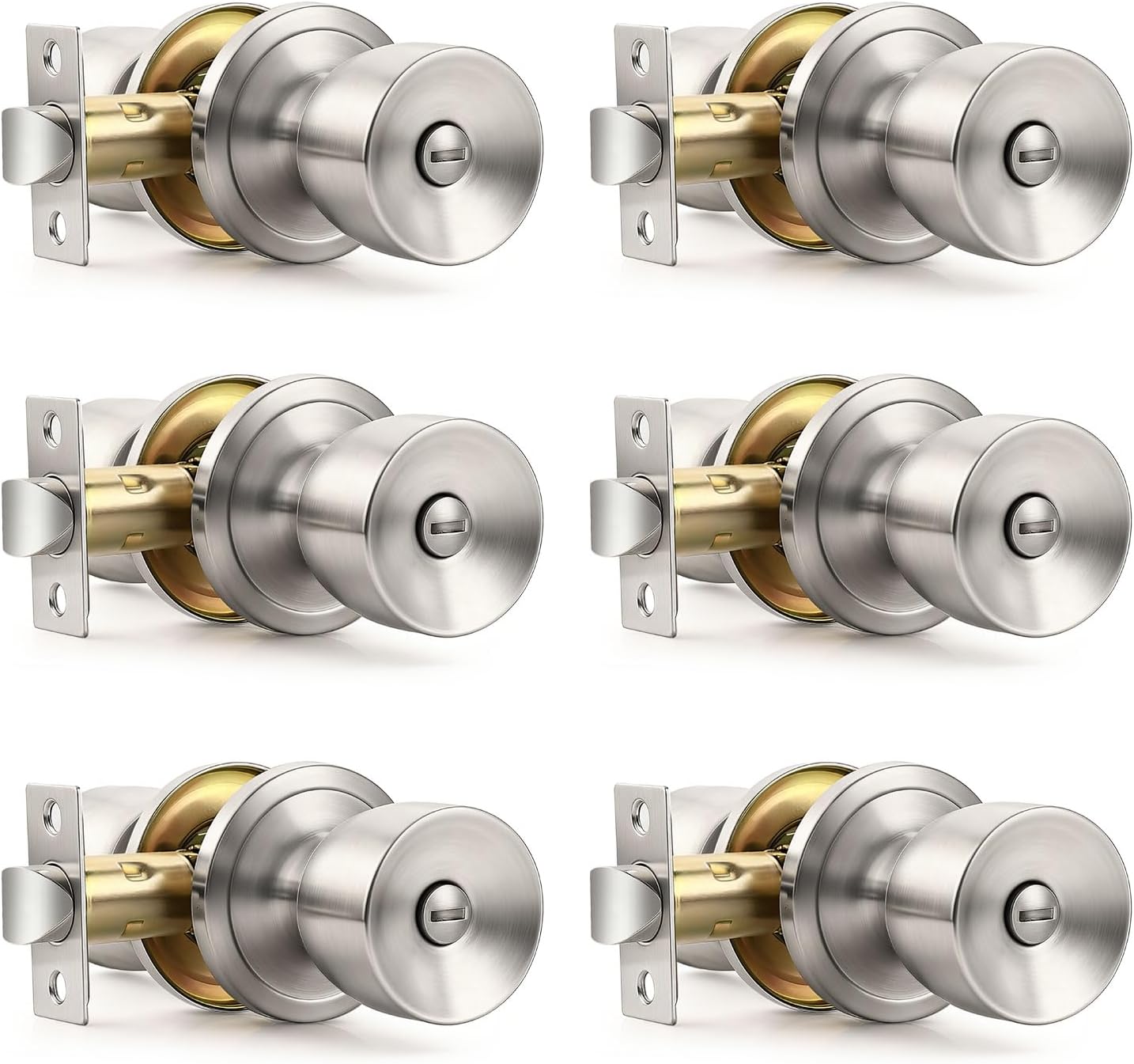 6 Pack Brushed Nickel Door Knobs, Tulip Privacy Door Knobs, Interior Door Knobs for Bedroom Bathroom, Indoor Keyless Doorknobs, Satin Nickel Door Knob Set Interior