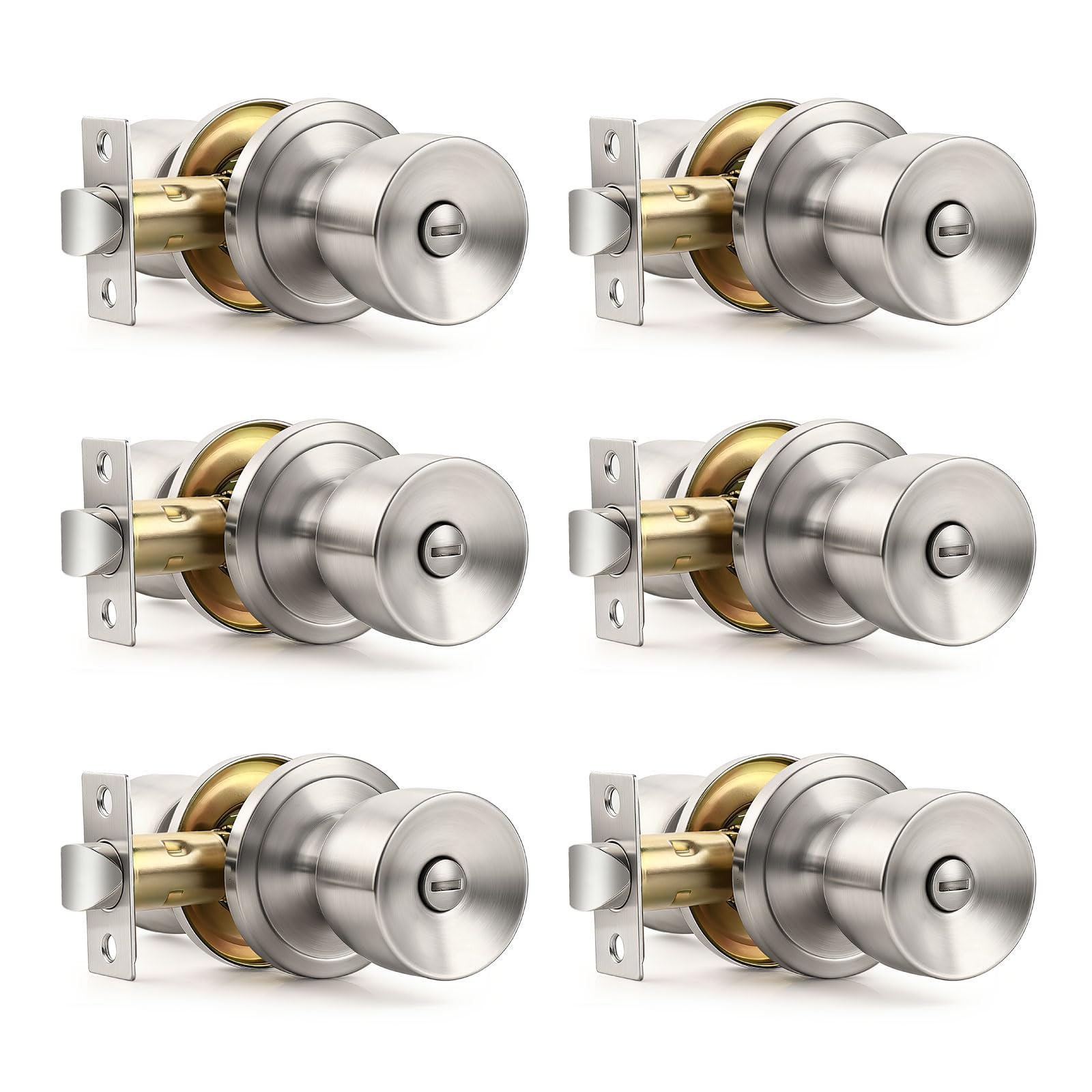Brushed Nickel Door Knobs - 5 Pack Tulip Privacy Knobs -8