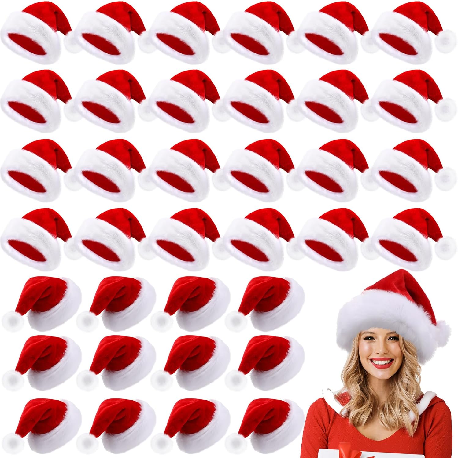 Ramede 36 Pcs Christmas Hats Adult Red/Green/Blue Santa Hats Bulk for Women Men Christmas Xmas Holiday Costume