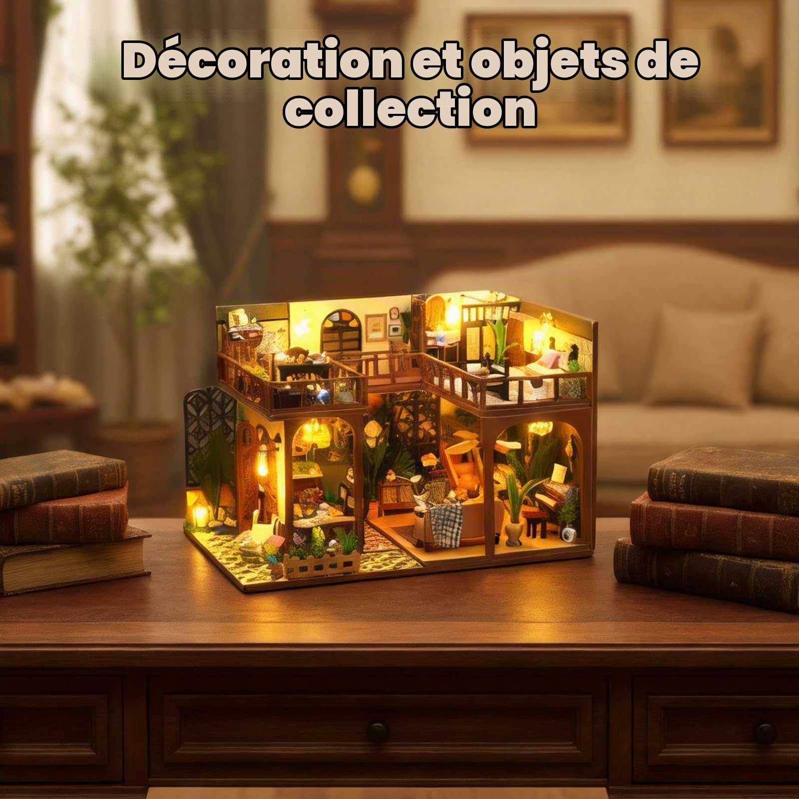 Cuteefun Maison de Poupée DIY, avec Housse Anti-Poussière -Lueur Vintage