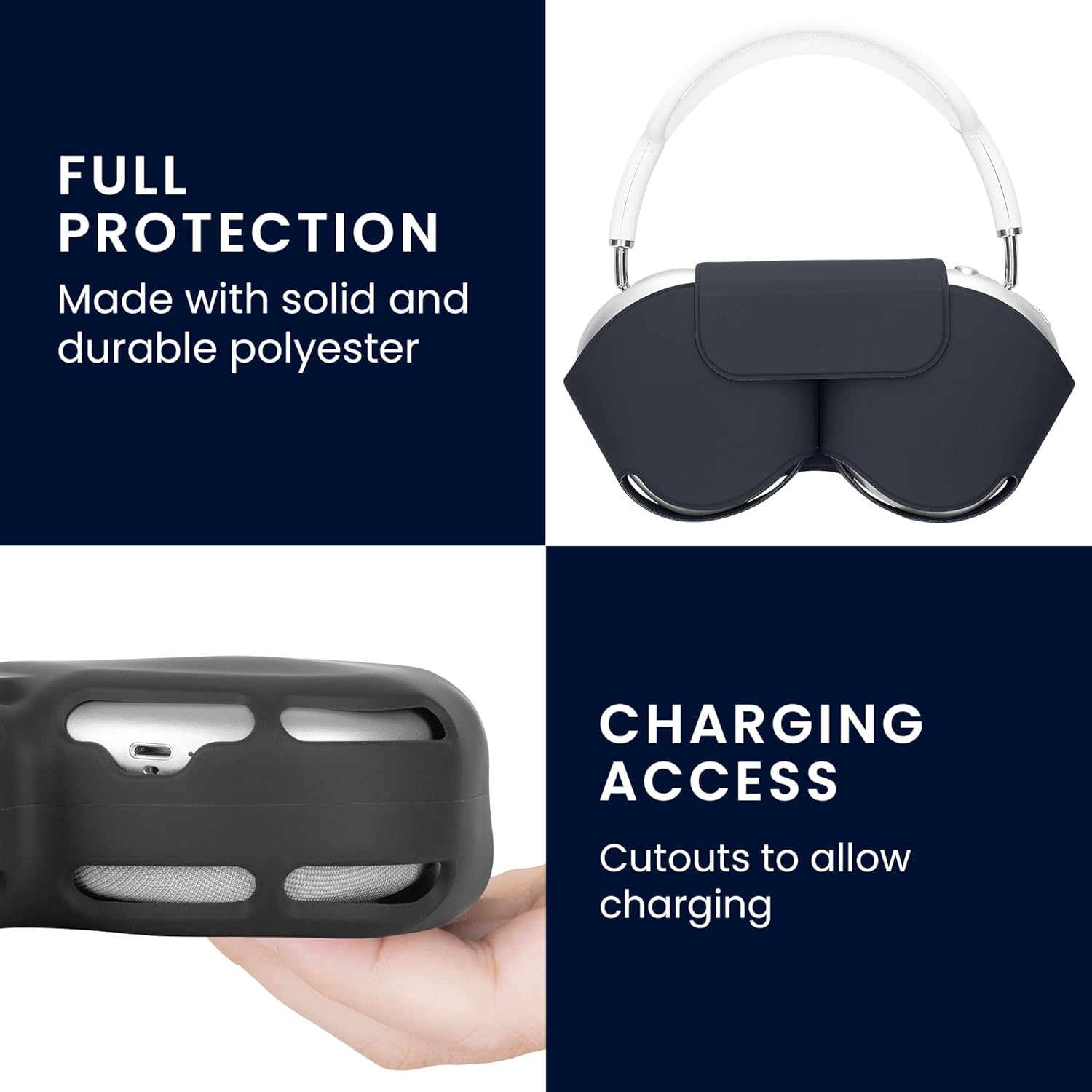kwmobile Cover for Apple AirPods Max Case - Sleep Mode Compatibility - Polyester Case for Headphones - Dark Blue