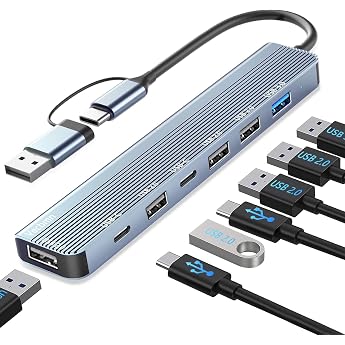 7 in 1 USB C Hub USB Hub 3.0 Multiport Splitter Adapter with U-S-B 3.0 U-S-B 2.0 USB Splitter USB Type C Hub for MacBook Air/Pro Galaxy iPad Windows Laptop Desktop PS4/PS5