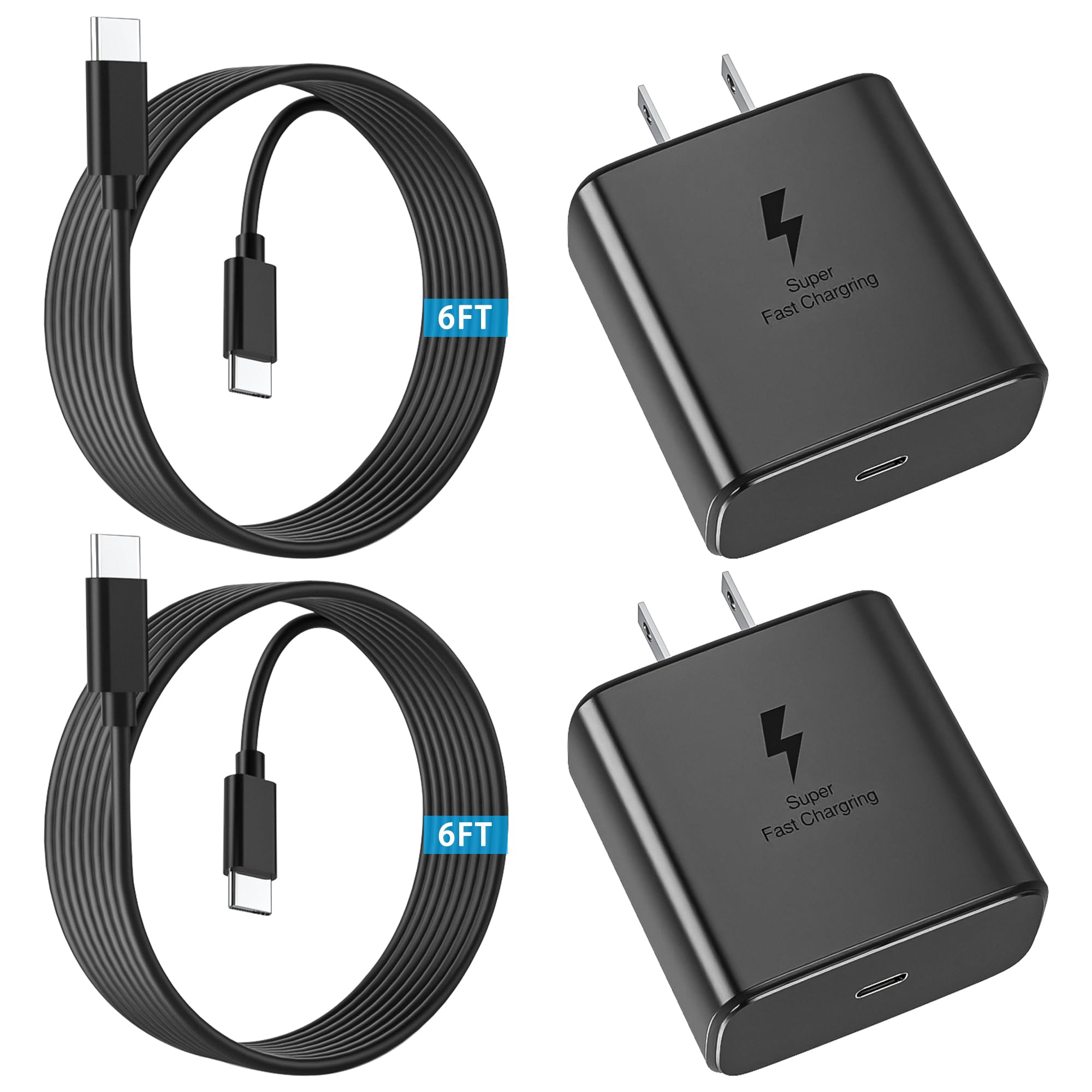 45W Super Fast Charger USB C Type C PD 3.0 45Watt USB-C Android Phone Charger with 6FT Fast Charging Cord for Samsung Galaxy S25/S25 Ultra/S25+/S24/S24Ultra/S24+/S23/S23Ultra/S23+/S22/S21/S20 (2Pack)
