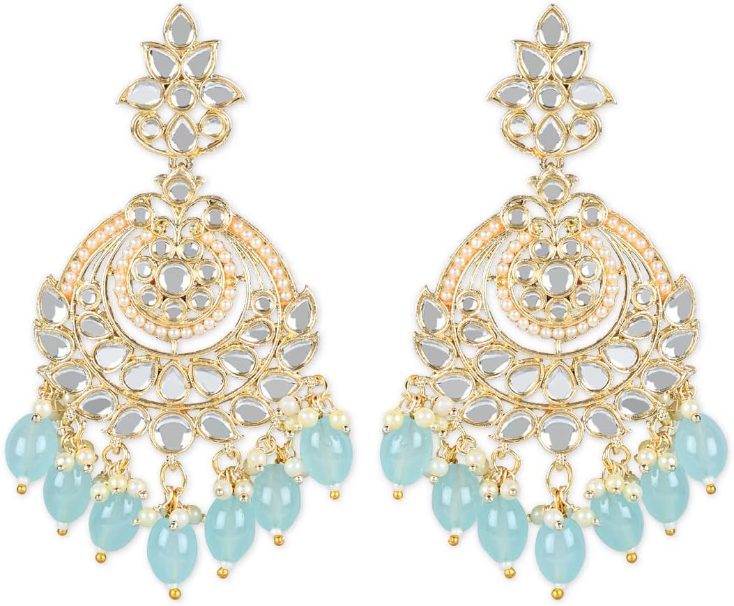 I Jewels Gold Plated Indian Wedding Bollywood Handcrafted Pearl Kundan Beaded Earrings for Women (E3019-20)