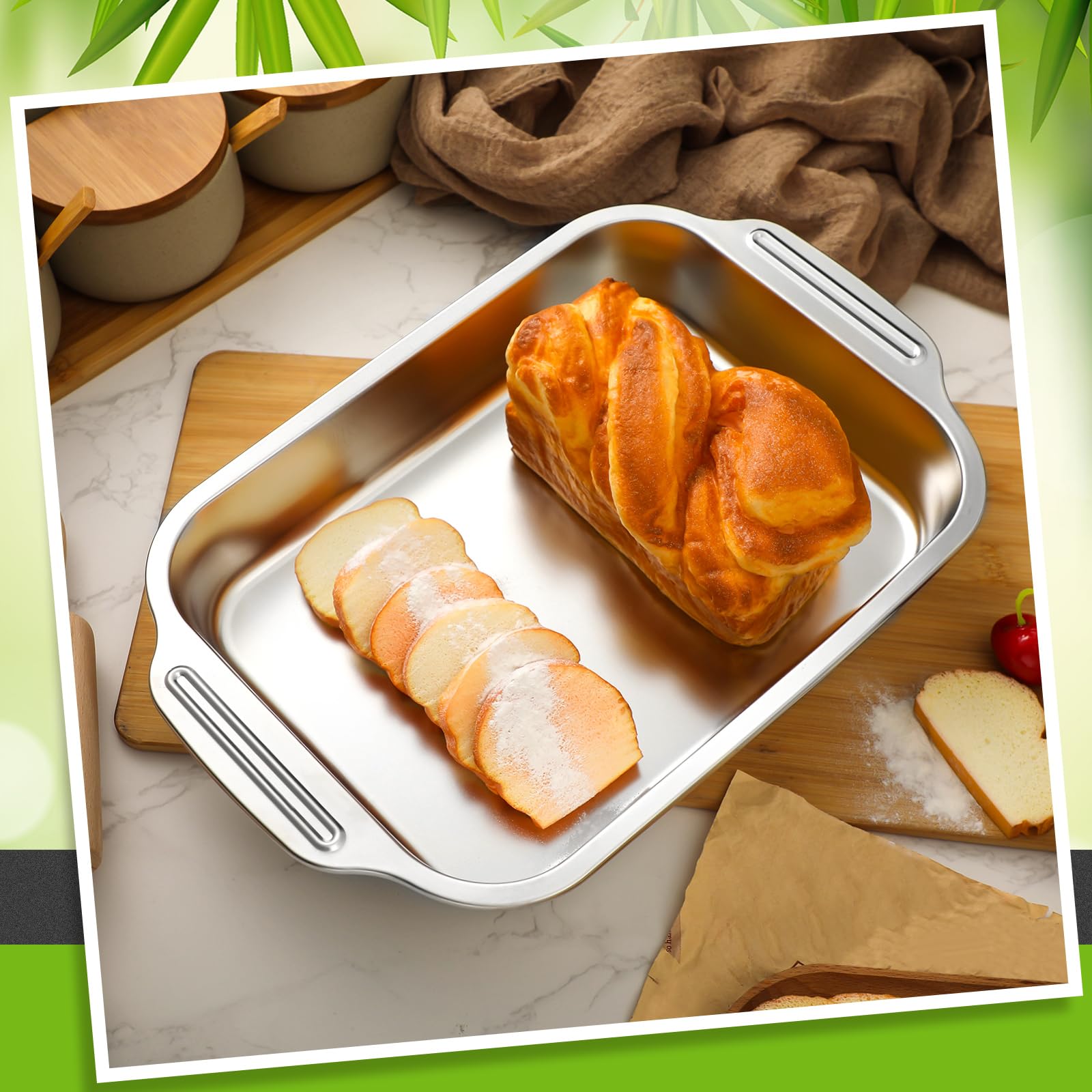 Funnymoom Set mit 3 Edelstahl-Kuchenformen, rechteckig, Backform, Backgeschirr für Fischkuchen, Brot, Aufläufe, Fisch, Gemüse, spülmaschinenfest